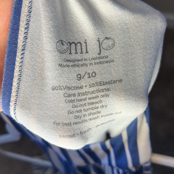 Omi Jo | Blue & White Maxi Dress Sleevess Keyhole Back 9/10 Soft Knit Beachy - Picture 11 of 16